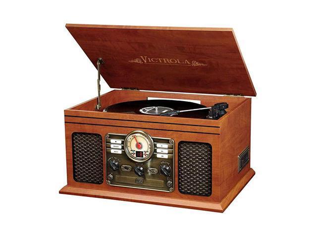 Innovative Technology VTA-200B MH  Nostalgic Classic Wood 6-in-1 Bluetooth Turntable Entertainment Center, Mahogany