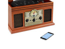 Innovative Technology VTA-200B MH Nostalgic Classic Wood 6-in-1 Bluetooth Turntable Entertainment Center, Mahogany - DRE's Electronics and Fine Jewelry