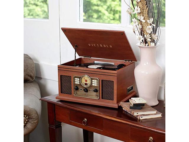 Innovative Technology VTA-200B MH Nostalgic Classic Wood 6-in-1 Bluetooth Turntable Entertainment Center, Mahogany - DRE's Electronics and Fine Jewelry