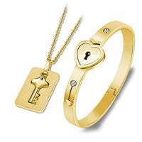 Couple Lovers Jewelry Love Heart Lock Bracelet Stainless Steel Bracelets Bangles Key Pendant Necklace Jewelry - DRE's Electronics and Fine Jewelry