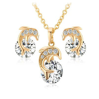 1 SET Fashion Elegant Women Jewelry Creative Dolphin Necklace Pendant Rhinestone Earrings Alloy Ear Studs for Wedding Party - DRE's Electronics and Fine Jewelry