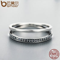 BAMOER 925 Sterling Silver Double Circle Black Clear CZ Stackable Finger Ring SCR082 - DRE's Electronics and Fine Jewelry