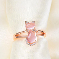 Cute Cat Animal CZ Ross Quartz Crystal Pink Opal Rings - DRE's Electronics and Fine Jewelry