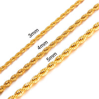 Rope Chain Width 3mm Gold Silver Stainless Steel Necklace Men Twisted Necklaces Jewelry - DRE's Electronics and Fine Jewelry