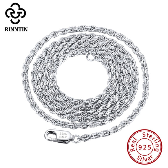 Rinntin Luxury 925 Sterling Silver Diamond-Cut Rope Chain Simple Chain Necklace For Men Women Fashion Silver Charm Jewelry SC29