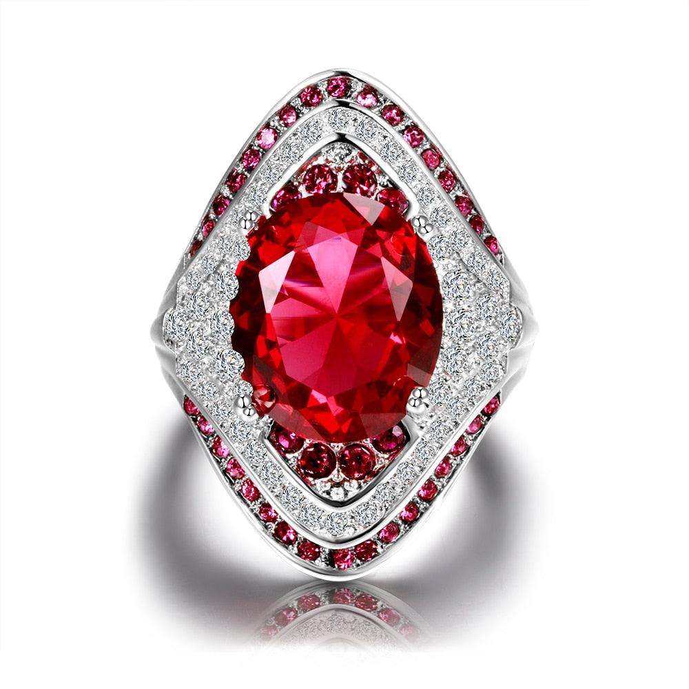 925 Sterling Silver Ring With Ruby Stones For Women Vintage Crystal Zircon Fashion Luxury Party Engagement Jewelry - DRE's Electronics and Fine Jewelry