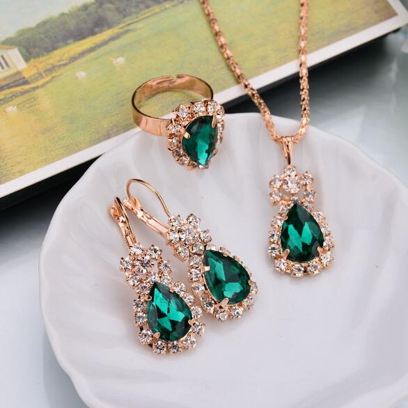 Water Drop Shape Earrings Necklace Rings Jewelry Sets