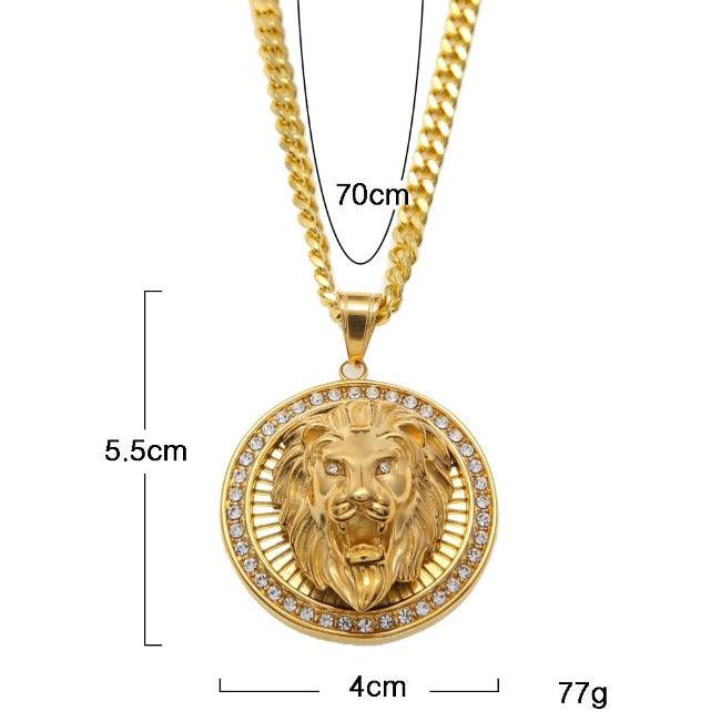 Mens Hip Hop Jewelry Iced Out Gold Color Fashion Bling Bling Lion Head Pendant Men Necklace Gold Color For Gift/present