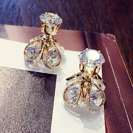 AAA Cubic Zircon Crystal Front Back Double Sided Stud Earrings For Women Firefly Jewelry Bijoux