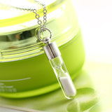 Glow In The Dark hourglass Necklace Glass Pendant Silver Chain Luminous Jewelry - Sterling