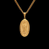 Catholic Religious Virgin Mary Necklace Pendant Stainless Steel Gold Color Cross Medallion - Sterling Silver Necklaces