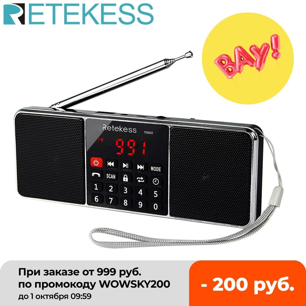 RETEKESS TR602 Digital Portable Radio AM FM Bluetooth Speaker Stereo MP3 Player TF/SD Card USB Drive Handsfree Call LED Display - DRE's Electronics and Fine Jewelry