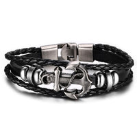 Vnox Anchor Bracelet Black Braided Leather Charm Men Jewelry - DRE's Electronics and Fine Jewelry