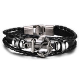Vnox Anchor Bracelet Black Braided Leather Charm Men Jewelry - Women Bracelets