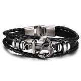 Vnox Anchor Bracelet Black Braided Leather Charm Men Jewelry - Women Bracelets