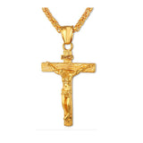 Men Chain Christian Jewelry Gifts Vintage Cross INRI Crucifix Jesus Piece Pendant & Necklace Gold Color Stainless Steel
