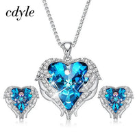 Cdyle Crystals from Swarovski Angel Wings Necklaces Earrings Purple Blue Crystal Heart Pendant Jewelry Set For Women Love Gifts - DRE's Electronics and Fine Jewelry