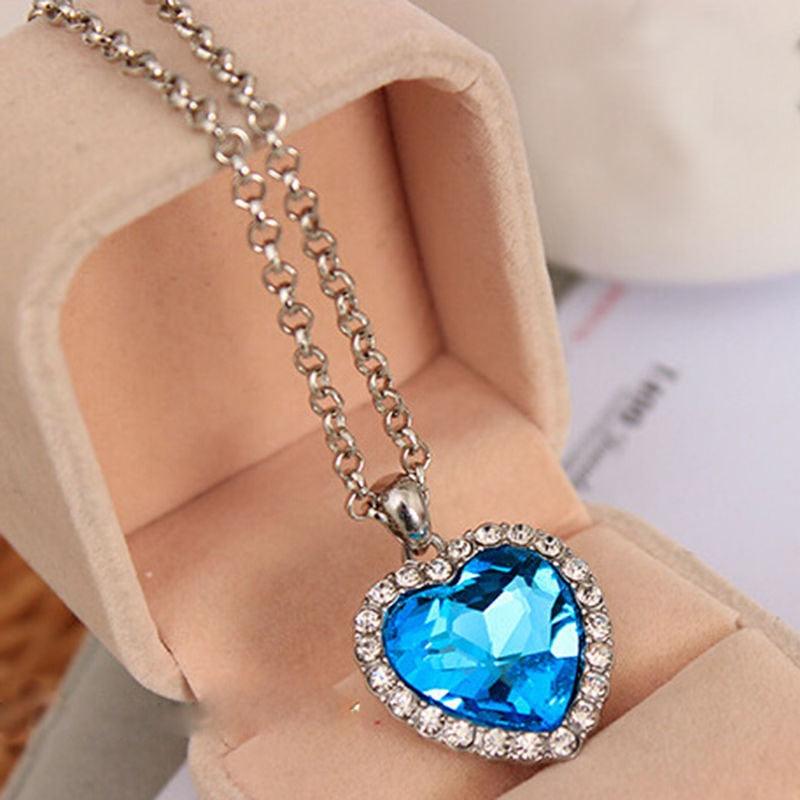 Crystal Pendant Heart Necklace Classic Titanic Ocean Crystal Heart Pendant Necklace Rhinestone Lover Gift