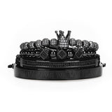 Hot Sale Classical Handmade Braiding Bracelet Gold Hip Hop Men Pave CZ Zircon Crown Roman Numeral Luxury Jewelry - Black set-6DR - Women 