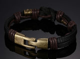 Vnox Leather Bracelet Bronze alloy Buckle Easy Hook For Men - Bracelets
