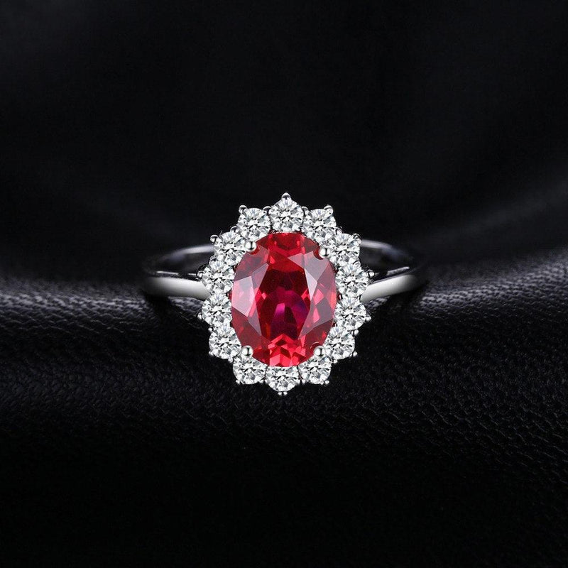 Princess Diana William Engagement Wedding Created Red Ruby Ring Set Pure  925 Sterling Silver Jewelry