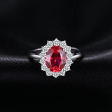 Princess Diana William Engagement Wedding Created Red Ruby Ring Set Pure 925 Sterling Silver Jewelry - Rings