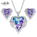 Cdyle Crystals from Swarovski Angel Wings Necklaces Earrings Purple Blue Crystal Heart Pendant Jewelry Set For Women Love Gifts - DRE's Electronics and Fine Jewelry