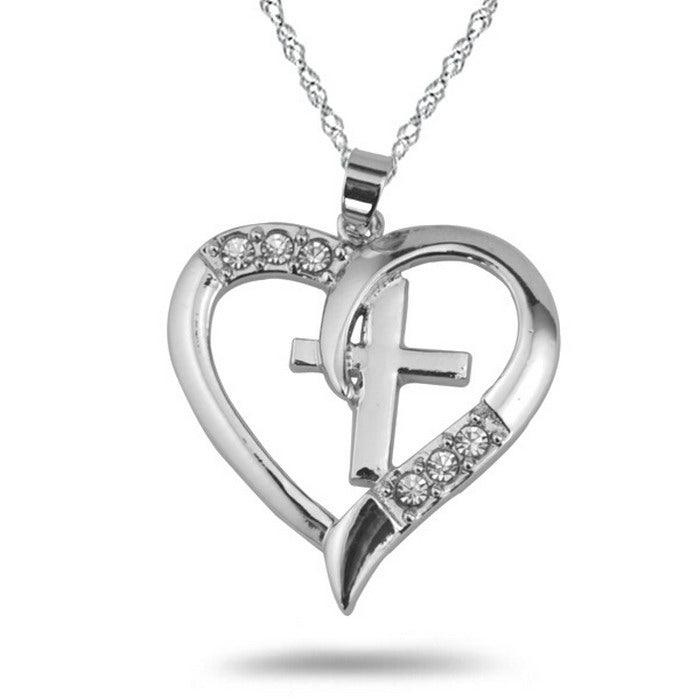 Silver Plated Jewelry Necklace Women Cross Heart Love Crystal Pendant Necklace Choker Necklaces Top Qualit - DRE's Electronics and Fine Jewelry