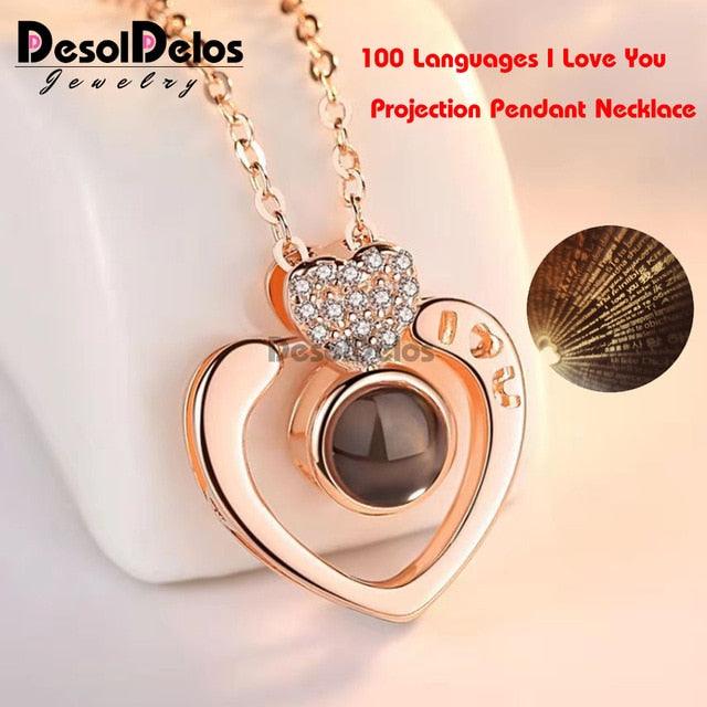 I Love You Projection Charm Pendant Necklaces Heart-shaped Crystal Wedding Ladies Necklace - DRE's Electronics and Fine Jewelry