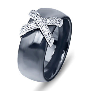 Black White Stainless Steel Ring - 6 / Sterling Silver Rings