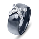 Black White Stainless Steel Ring - Sterling Silver Rings