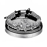 Hot Sale Classical Handmade Braiding Bracelet Gold Hip Hop Men Pave CZ Zircon Crown Roman Numeral Luxury Jewelry - Silver set-6DR - Women 