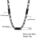 Titanium Stainless Steel 55CM 6MM Heavy Link Byzantine Chains Necklaces for Men Jewelry - Black silver