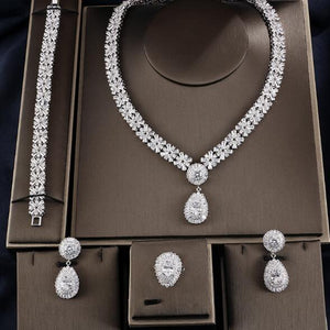 Dubai Luxury Jewelry Set Necklace Earring Bracelet - Green - Necklaces Sets