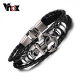 Vnox Anchor Bracelet Black Braided Leather Charm Men Jewelry - Women Bracelets