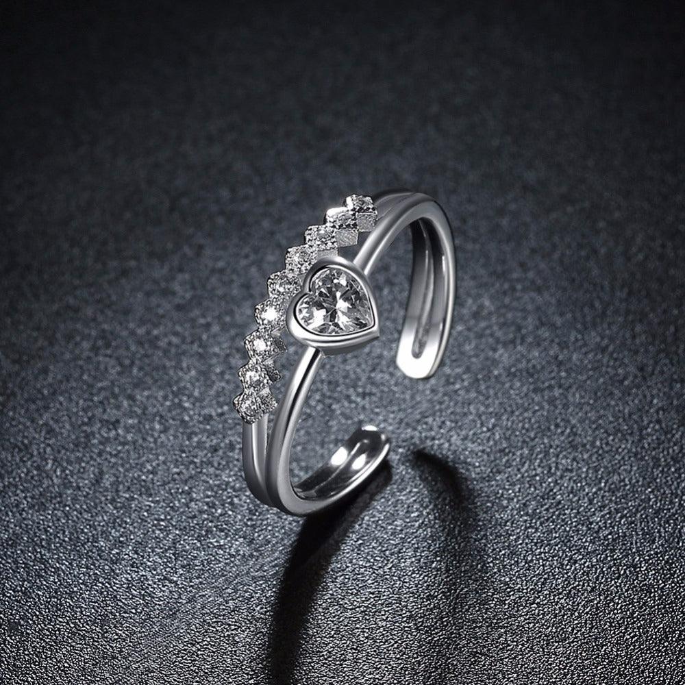 Wedding Jewelry 925 Sterling Silver Heart Zirconia Adjustable Love Rings - DRE's Electronics and Fine Jewelry