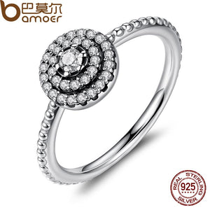 BAMOER 925 Sterling Silver Round Shape Radiant Elegance Clear CZ Flower Finger Rings PA7178