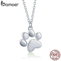 BAMOER Genuine 925 Sterling Silver Cute Animal Footprints Dog Cat Footprints Paw Necklaces Pendants Women Silver Jewelry SCN275 - DRE's Electronics and Fine Jewelry