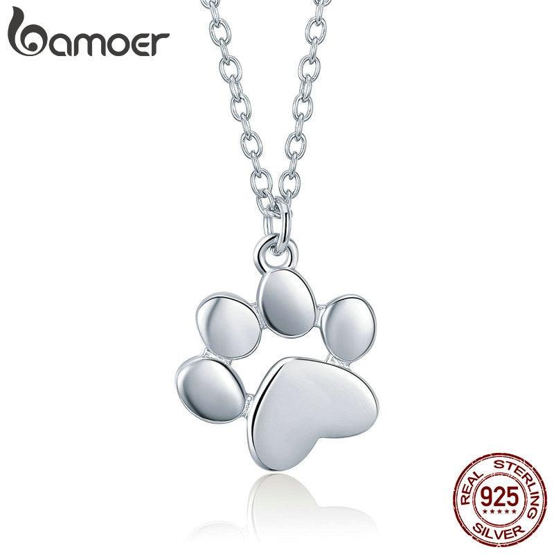 BAMOER Genuine 925 Sterling Silver Cute Animal Footprints Dog Cat Footprints Paw Necklaces Pendants Women Silver Jewelry SCN275 - DRE's Electronics and Fine Jewelry