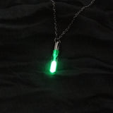 Glow In The Dark hourglass Necklace Glass Pendant Silver Chain Luminous Jewelry - Green - Sterling