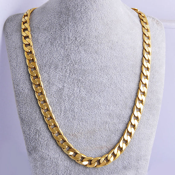 Shellhard Hip Hop Men Necklace Chains Fashion Solid Gold Color Filled Curb Cuban Long DIY Chain Charm Unisex Jewelry - Necklaces