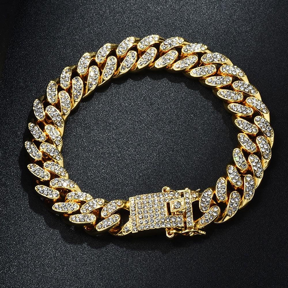 Hip Hop Iced Out Paved Rhinestones 1Set 8MM 13MM Full Miami Curb Cuban Chain CZ Bling Rapper Necklaces For Men Jewelry - DRE's Electronics and Fine Jewelry