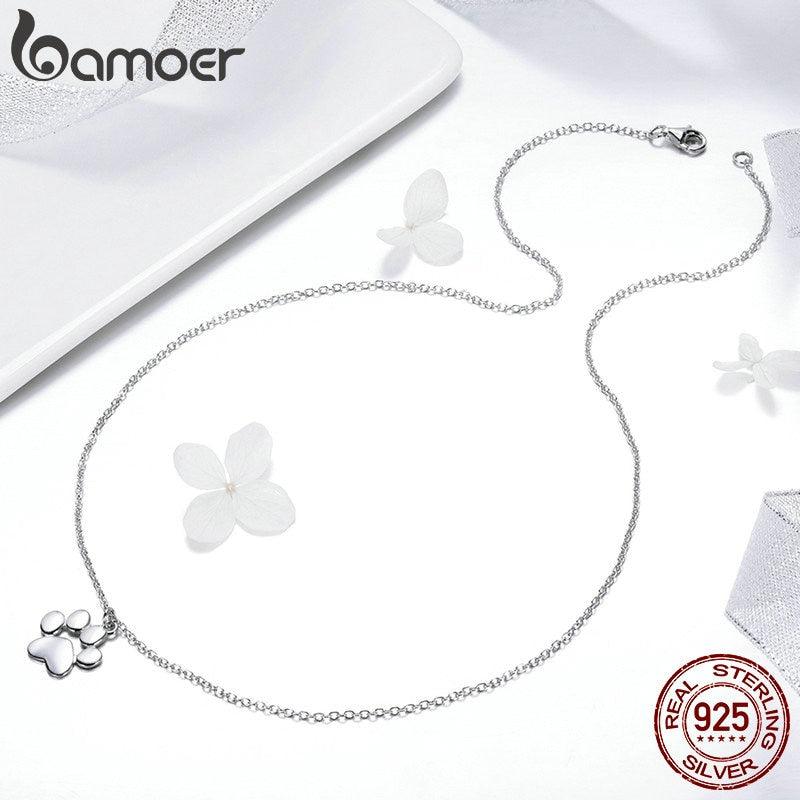 BAMOER Genuine 925 Sterling Silver Cute Animal Footprints Dog Cat Footprints Paw Necklaces Pendants Women Silver Jewelry SCN275 - DRE's Electronics and Fine Jewelry