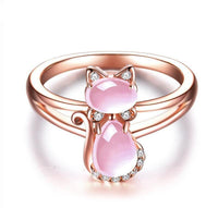 Cute Cat Animal CZ Ross Quartz Crystal Pink Opal Rings - DRE's Electronics and Fine Jewelry