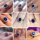 Princess Diana William Kate Gemstone Rings Sapphire Blue Wedding Engagement 925 Sterling Silver Finger Ring for Women - DRE's Electronics and Fine Jewelry