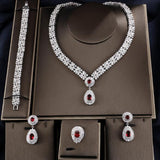 Dubai Luxury Jewelry Set Necklace Earring Bracelet - Red - Necklaces Sets