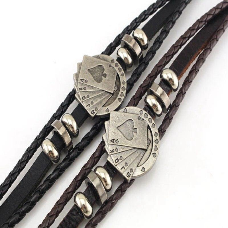 Vintage Cowhide Playing Card Bracelet Three Layer Woven Cowhide Fashion Hand Strap European and American Men Women Accessories