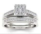 Classic Sterling Silver Princess Cut Wedding/Engagement Set - 5 - Wedding Rings