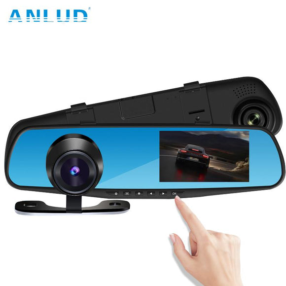 ANLUD Car Camera DVR Dual Lens Dash Cam Rear View Mirror Auto Video Recorder GPS Detector