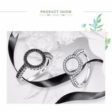 BAMOER 925 Sterling Silver Forever Clear Black CZ Circle Round Finger Rings SCR041